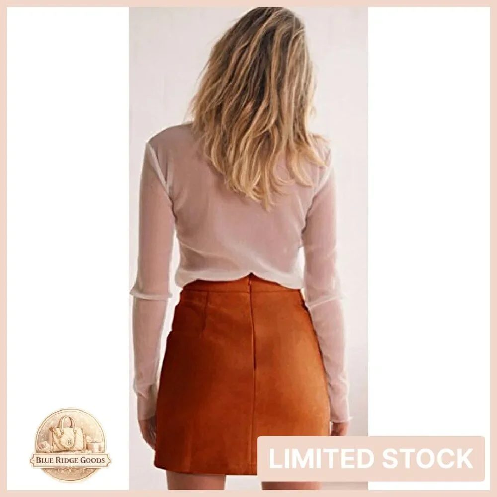 Faux Suede High Waist A-Line Mini Skirt Chic Y2K Retro Button Front